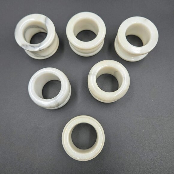 Marble Napkin Set Of 6 White Grey Holder Round Read - Picture 6 of 7